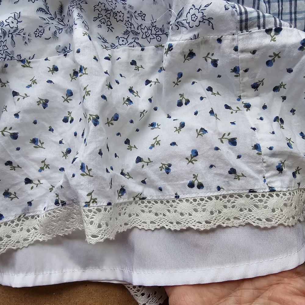 White & Light Blue Patchwork Lace-Trim Sundress - Picture 10 of 14